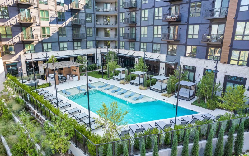 Pool with exterior of apartments